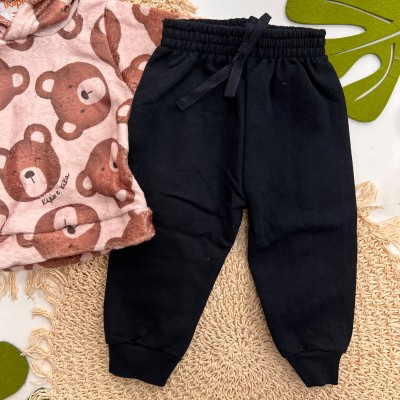 INVERNO 2025 - Conj. Ursinhos Casaco com capuz em Plush e Calça Moletom Preto